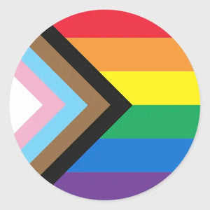 a round version of the Progress Pride flag