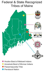 map showing State of Maine with locations of local tribes
