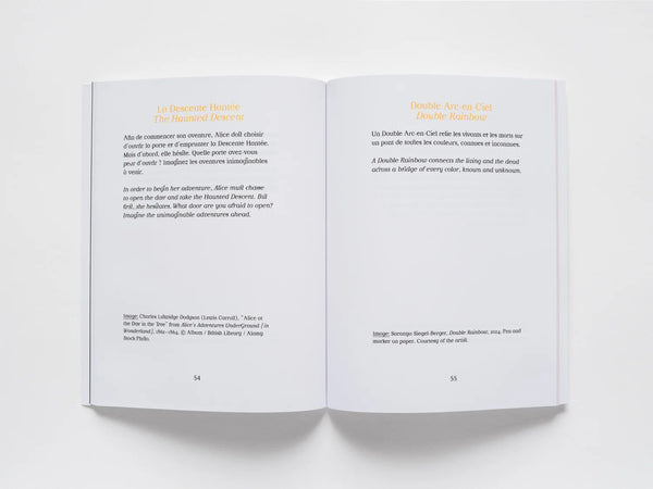 product image - book laying open, showing bilingual French & English text